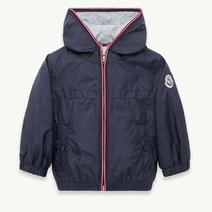 Moncler Kids Anton Hooded Rain Jacket in 3Y in Navy Blue